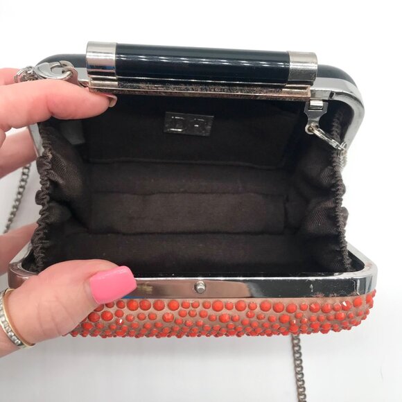 Diane von Furstenberg Bright Coral Small Crystal Embellished Convertible Clutch - Picture 10 of 10